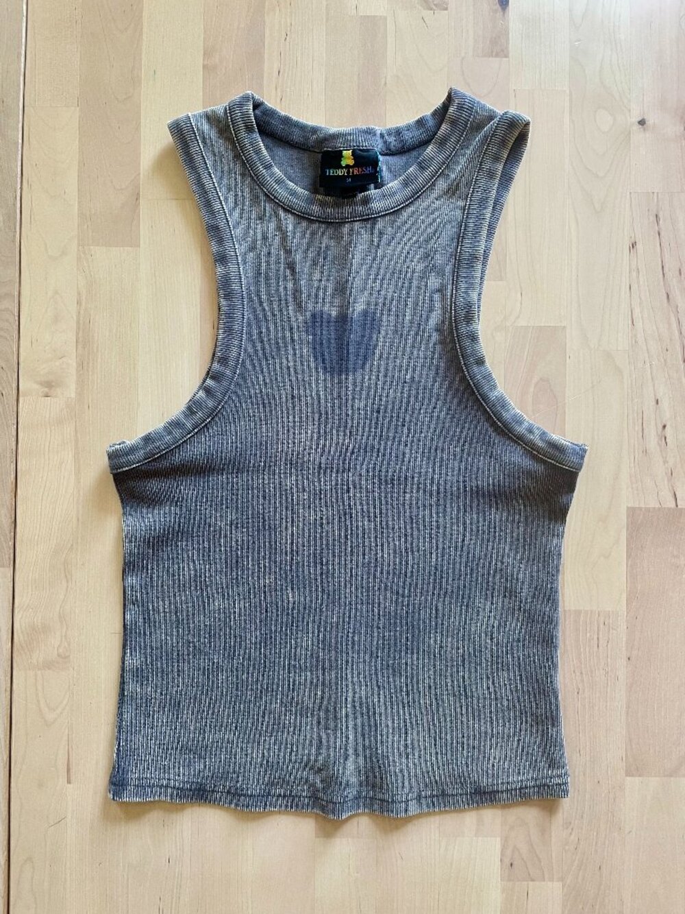 Teddy Fresh Women's Black Acid Washed Tank Top Bear Head Silhouette size Medium